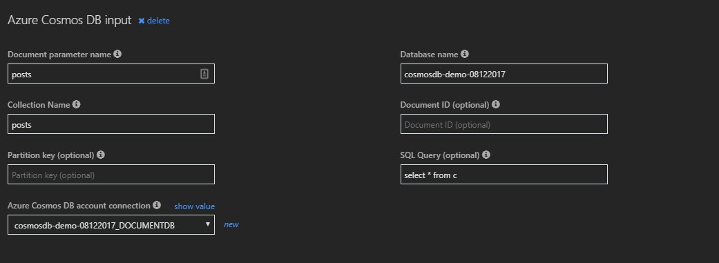 Function Input Options