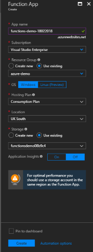 Function App settings